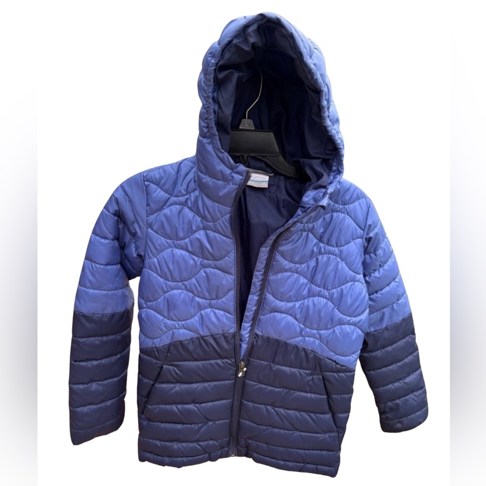 Columbia Kids Blue Hooded Puffer Jacket Size M 10/12 Quilted Winter Coat